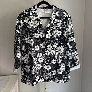 Black and White Floral Button Front Blazer
